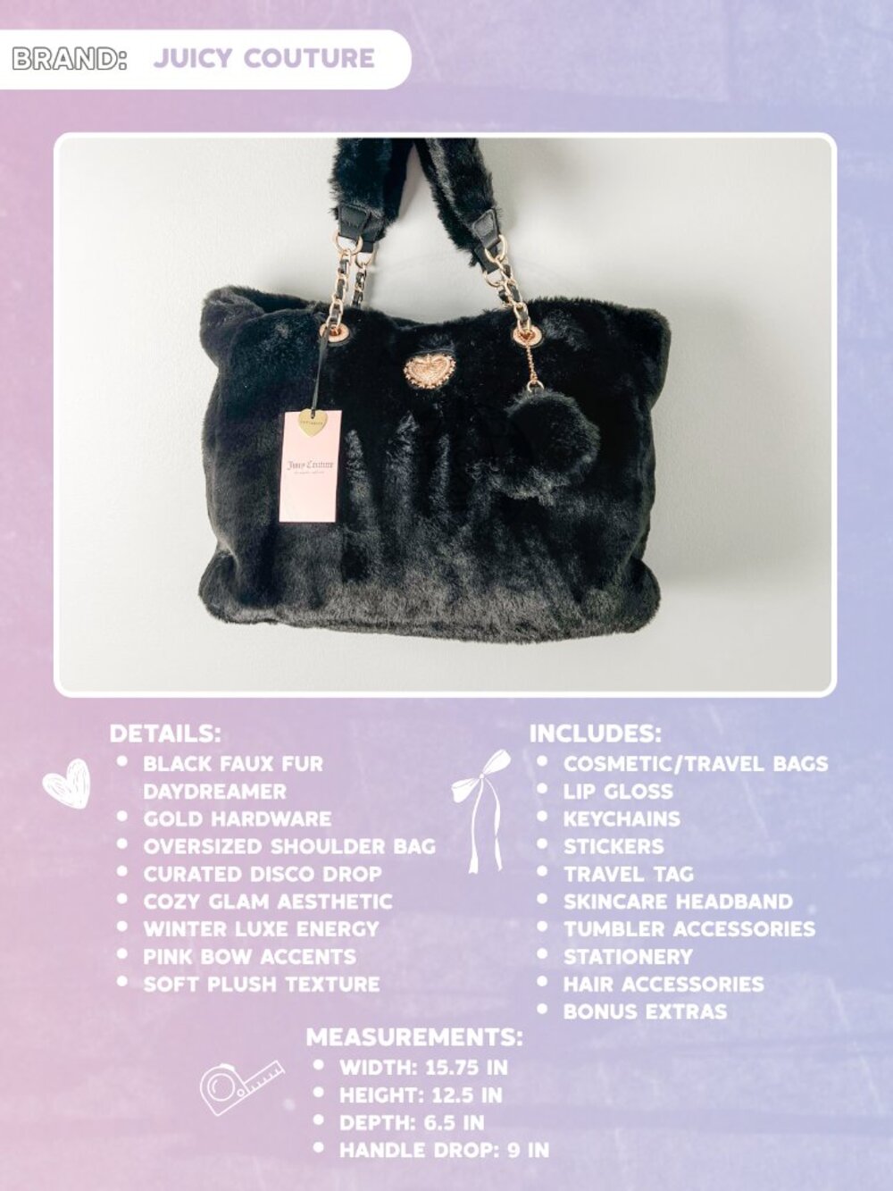 Juicy Couture Black Faux Fur Daydreamer Curated Bundle